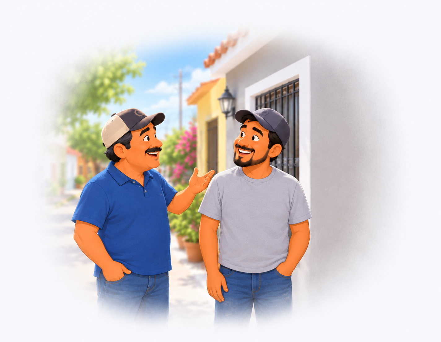 Vecinos conversando sobre trabajo de enjarre en Chambitas Express